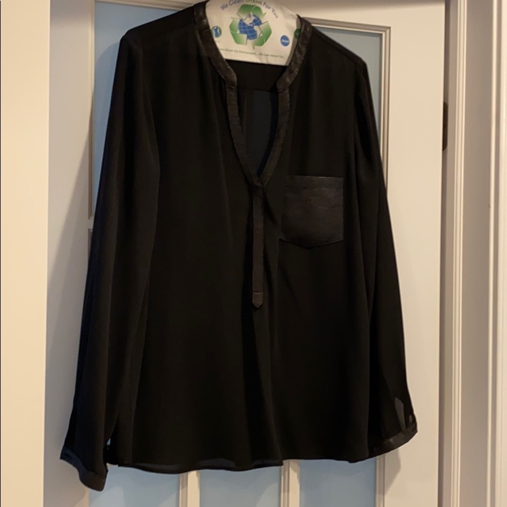 Black Blouse with Vegan Snake leather Trim. Size L